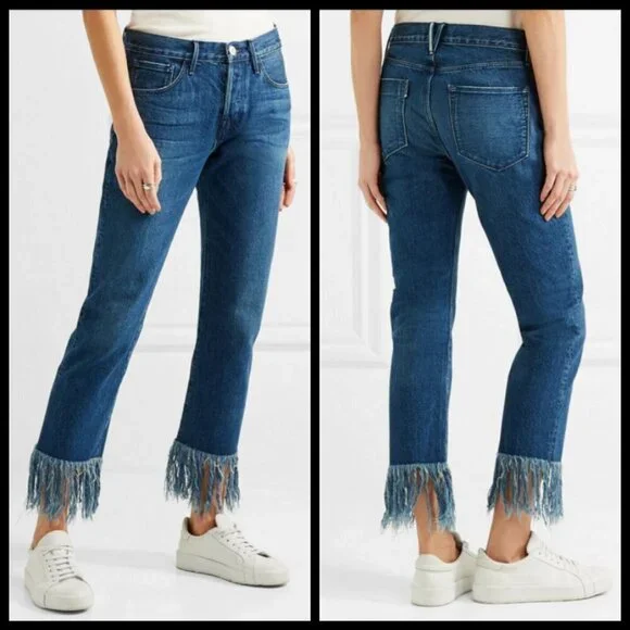 💕3x1💕 Straight Crop Fringe Jean Button Fly High Waisted Cropped ~ Lima 27 NWT